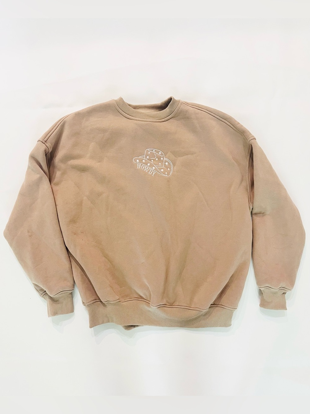 Sunkissed Coconut tan Women's Howdy Sweatshirt embroidered oversized XS